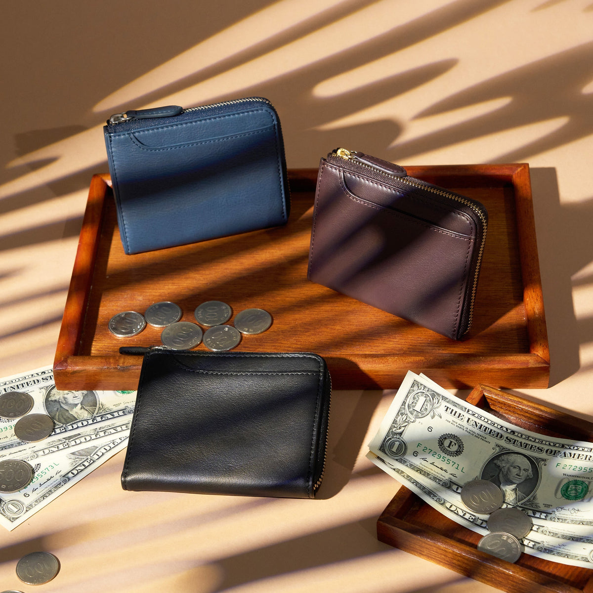 Zip-fastening wallet|Soft Leather