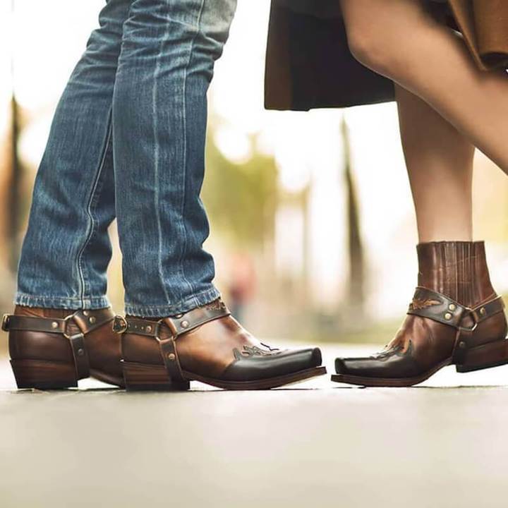 Squared-toe Carved Cowboy Boots Motorcycle Boots