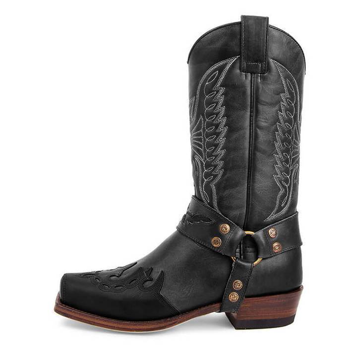 Squared-toe Carved Cowboy Boots Motorcycle Boots