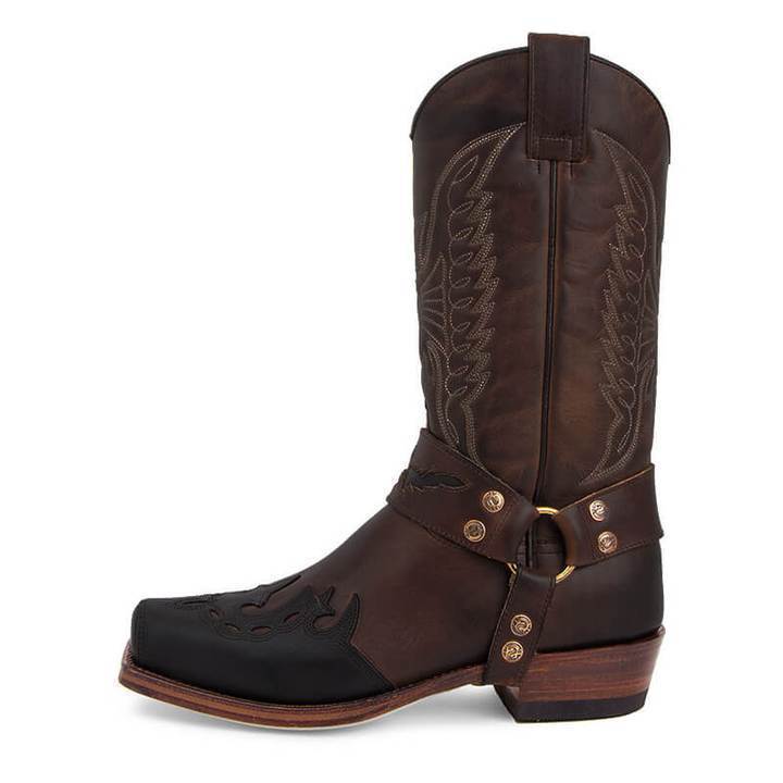 Squared-toe Carved Cowboy Boots Motorcycle Boots